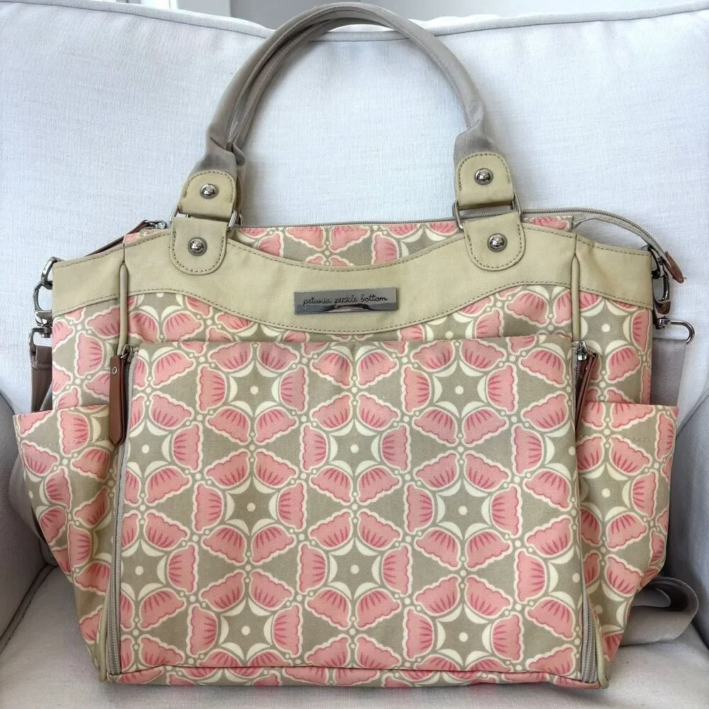 Petunia Pickle Bottom City Carryall Blooming Brixham Diaper Bag Pink Beige Chic